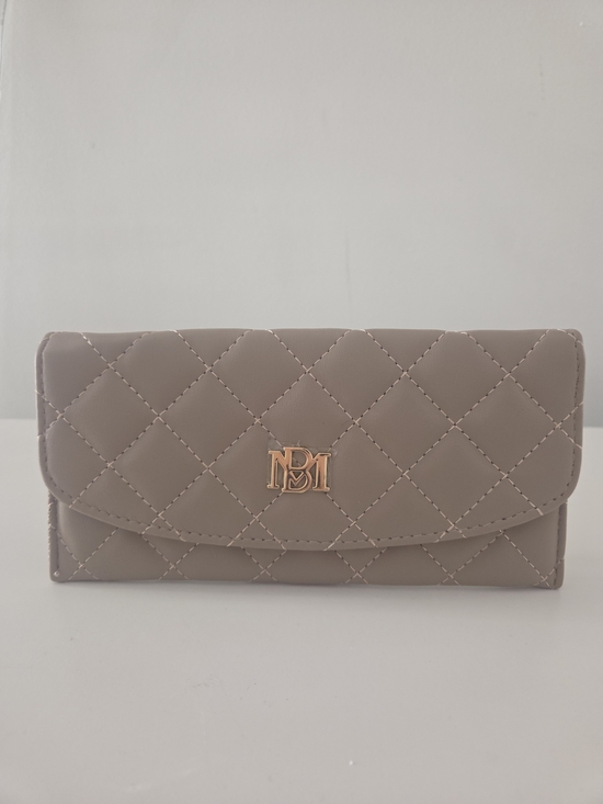Badgley Mischka Handbags - Badgley Mischka Taupe Quilted Checkbook Wallet Logo Accent